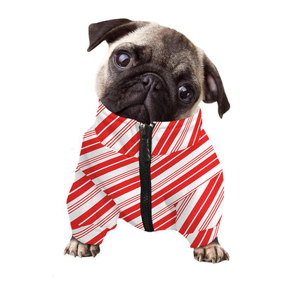 Red And White Candy Cane Stripe Print Dog Zip Up Jacket