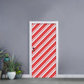 Red And White Candy Cane Stripe Print Door Sticker