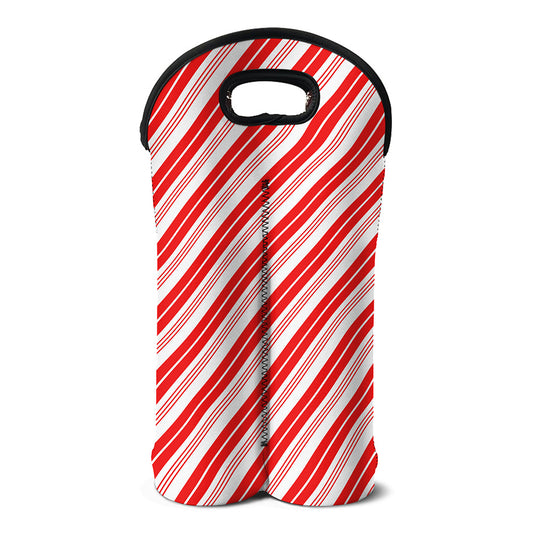 Red And White Candy Cane Stripe Print Double Neoprene Wine Tote