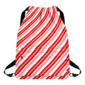 Red And White Candy Cane Stripe Print Drawstring Backpack