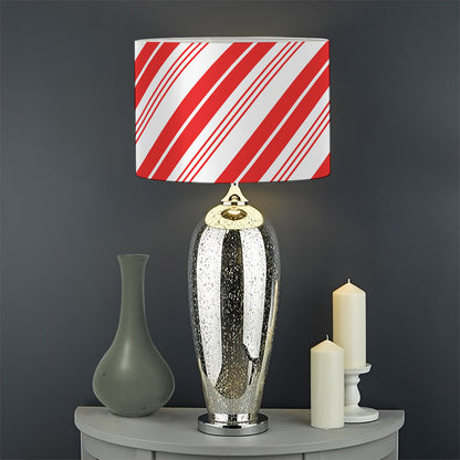Red And White Candy Cane Stripe Print Drum Lamp Shade