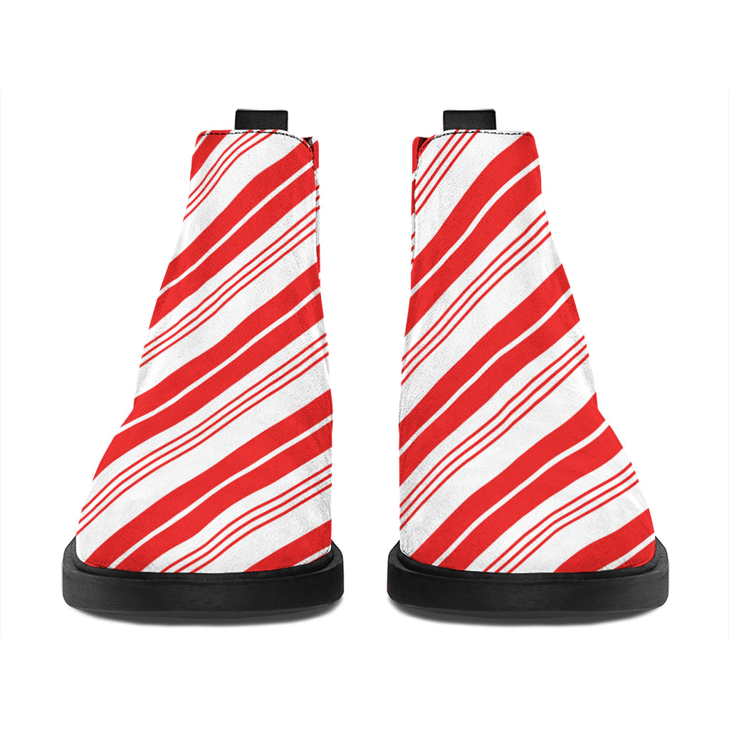 Red And White Candy Cane Stripe Print Flat Ankle Boots