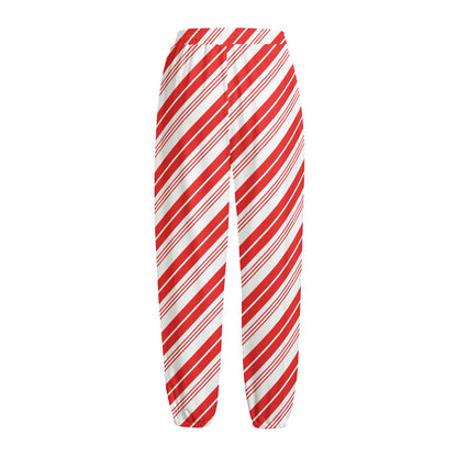 Red And White Candy Cane Stripe Print Fleece Lined Knit Pants