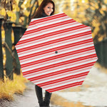 Red And White Candy Cane Stripe Print Foldable Umbrella