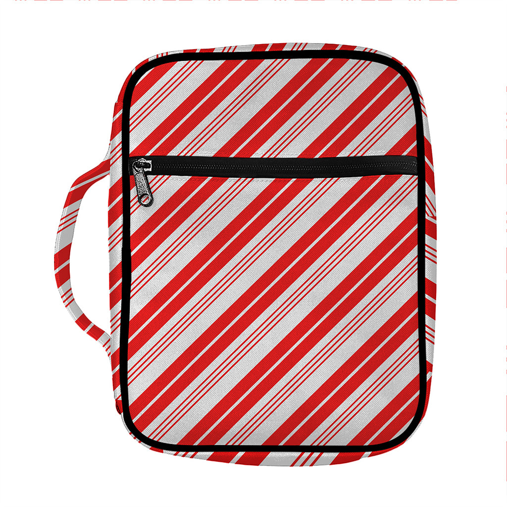 Red And White Candy Cane Stripe Print Front Pocket Bible Bag
