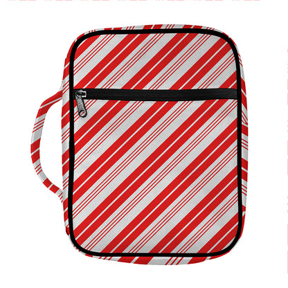 Red And White Candy Cane Stripe Print Front Pocket Bible Bag