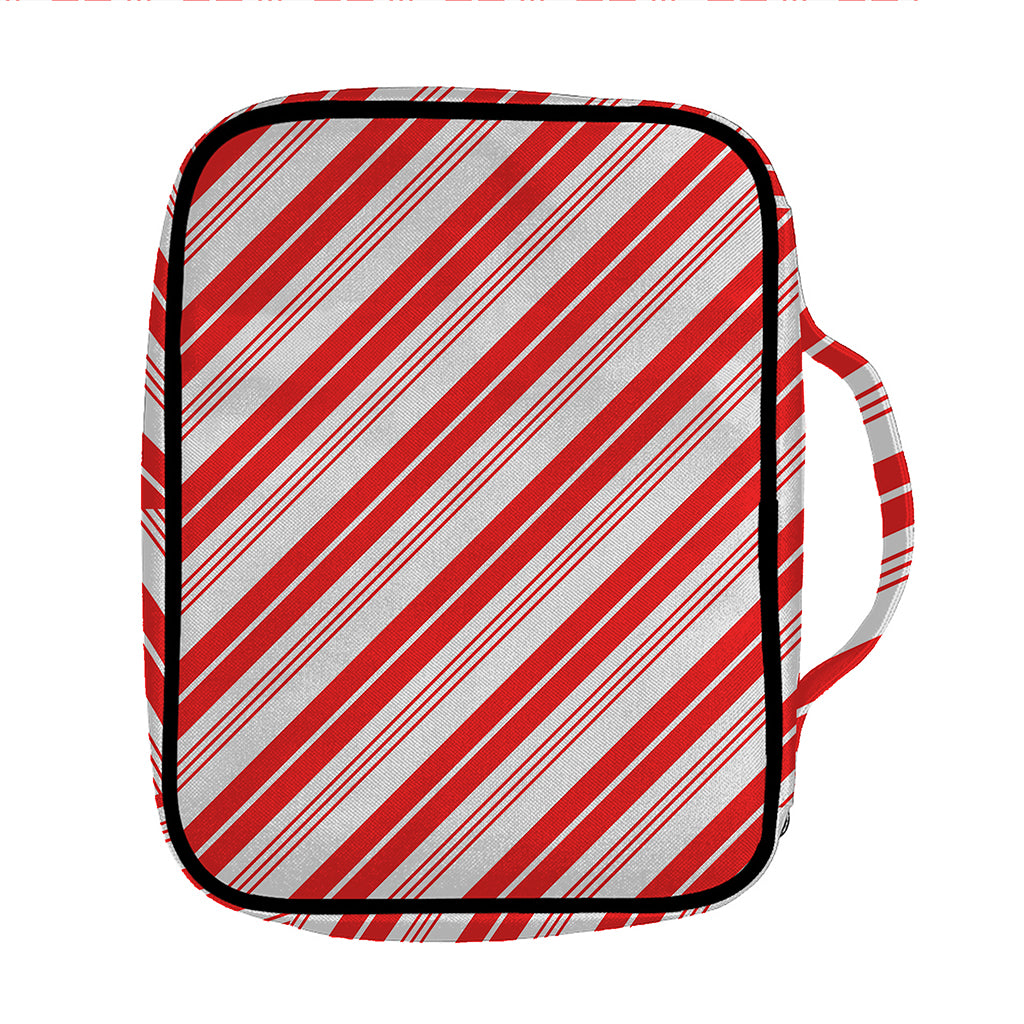 Red And White Candy Cane Stripe Print Front Pocket Bible Bag