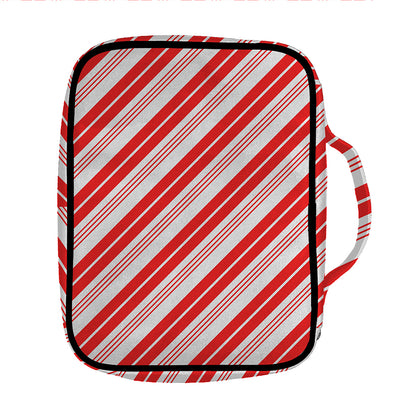 Red And White Candy Cane Stripe Print Front Pocket Bible Bag