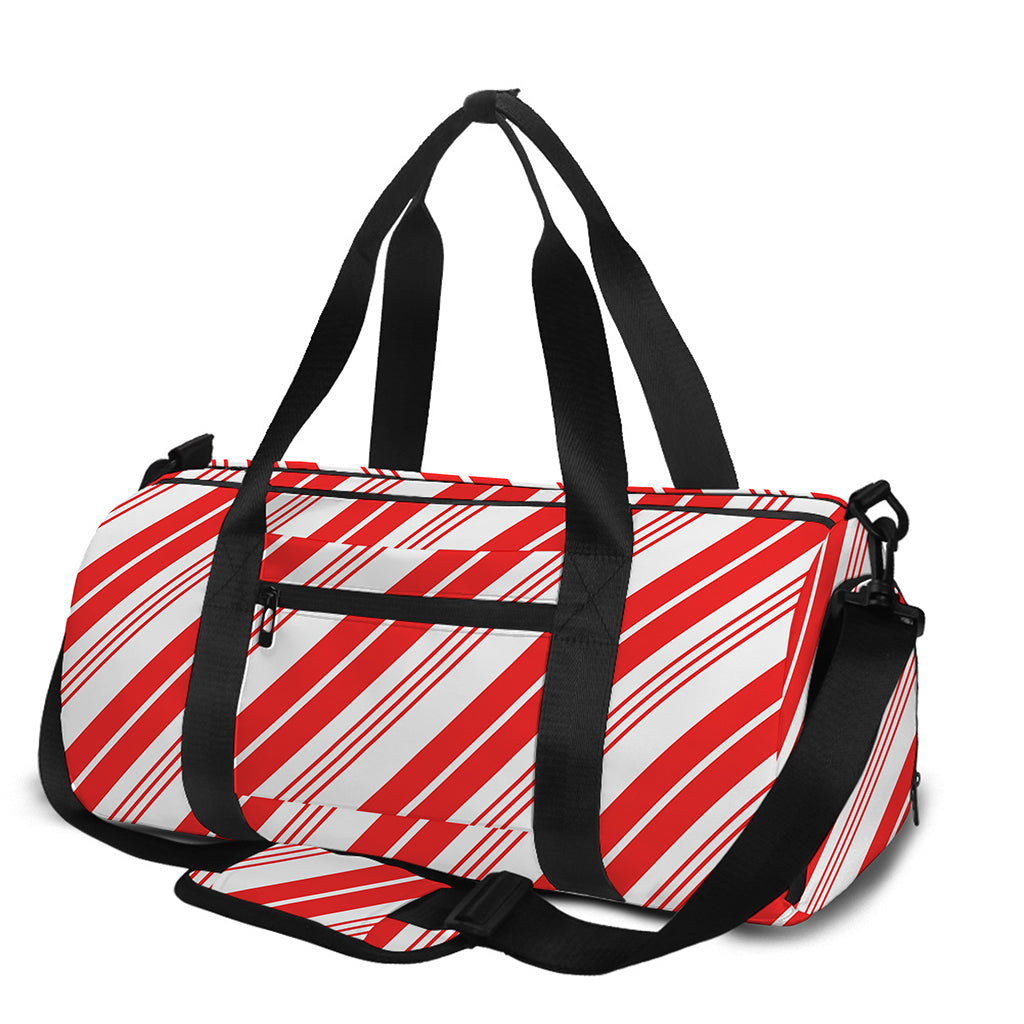 Red And White Candy Cane Stripe Print Gym Bag