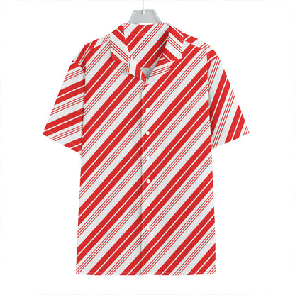 Red And White Candy Cane Stripe Print Hawaiian Shirt