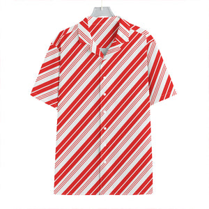 Red And White Candy Cane Stripe Print Hawaiian Shirt