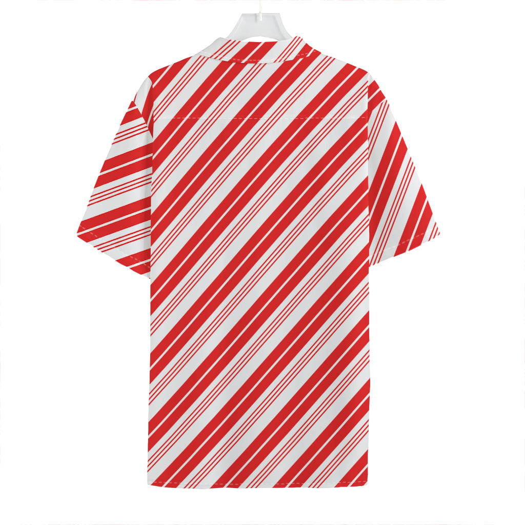 Red And White Candy Cane Stripe Print Hawaiian Shirt