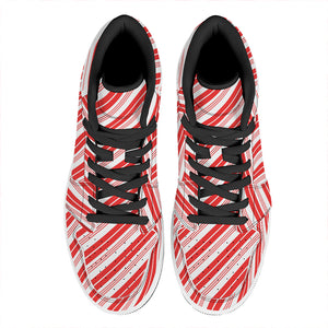 Red And White Candy Cane Stripe Print High Top Leather Sneakers