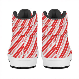 Red And White Candy Cane Stripe Print High Top Leather Sneakers