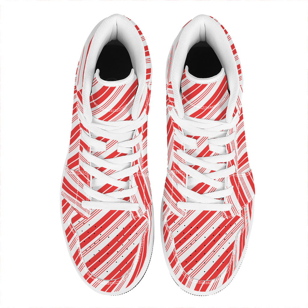 Red And White Candy Cane Stripe Print High Top Leather Sneakers