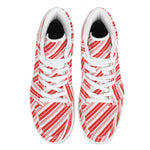 Red And White Candy Cane Stripe Print High Top Leather Sneakers