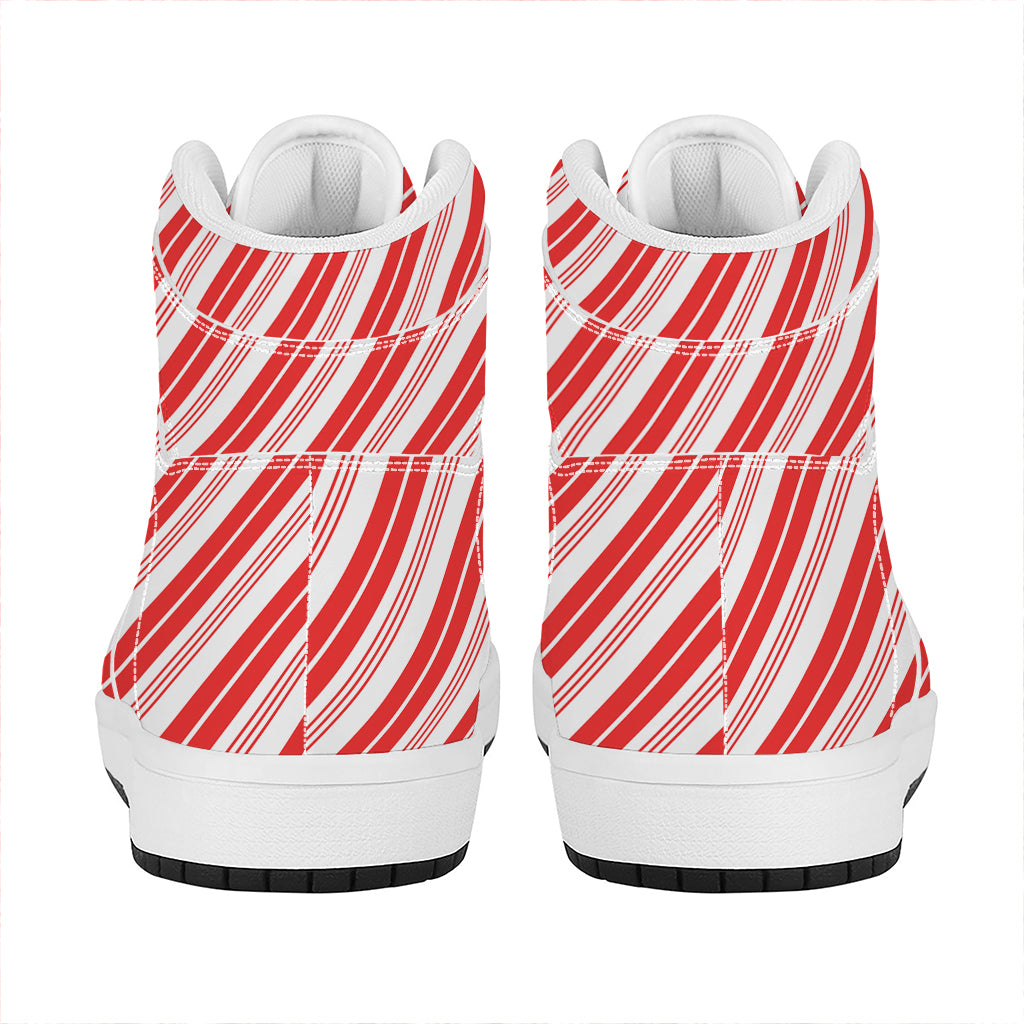 Red And White Candy Cane Stripe Print High Top Leather Sneakers