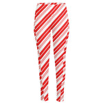 Red And White Candy Cane Stripe Print High-Waisted Pocket Leggings