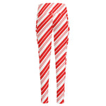 Red And White Candy Cane Stripe Print High-Waisted Pocket Leggings