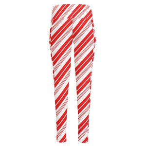 Red And White Candy Cane Stripe Print High-Waisted Pocket Leggings