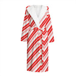 Red And White Candy Cane Stripe Print Hooded Bathrobe