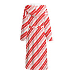 Red And White Candy Cane Stripe Print Hooded Bathrobe