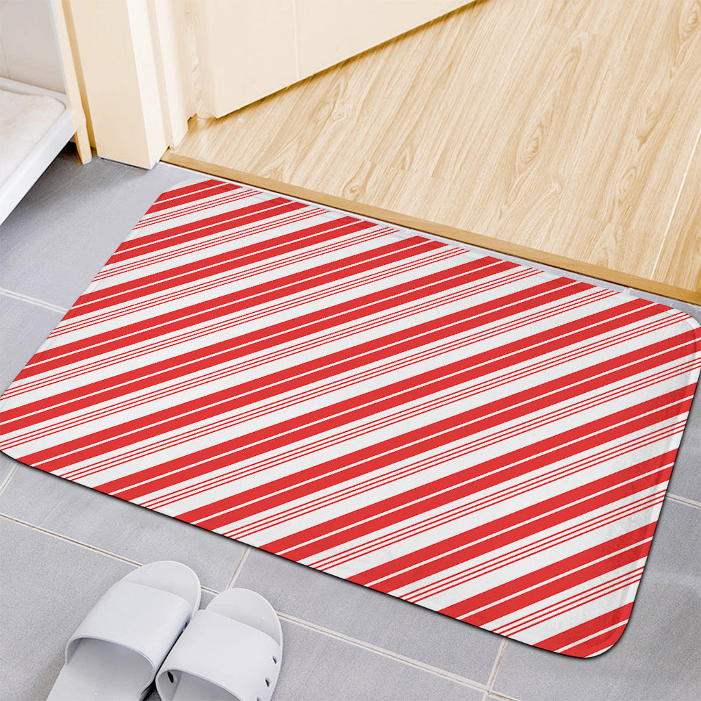 Red And White Candy Cane Stripe Print Indoor Door Mat