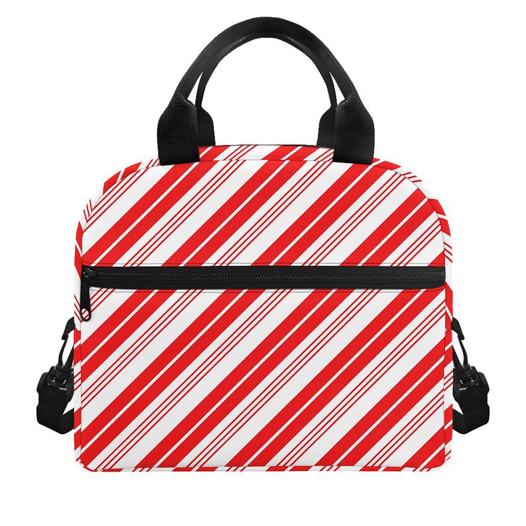 Red And White Candy Cane Stripe Print Insulated Lunch Bag