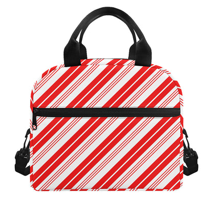 Red And White Candy Cane Stripe Print Insulated Lunch Bag