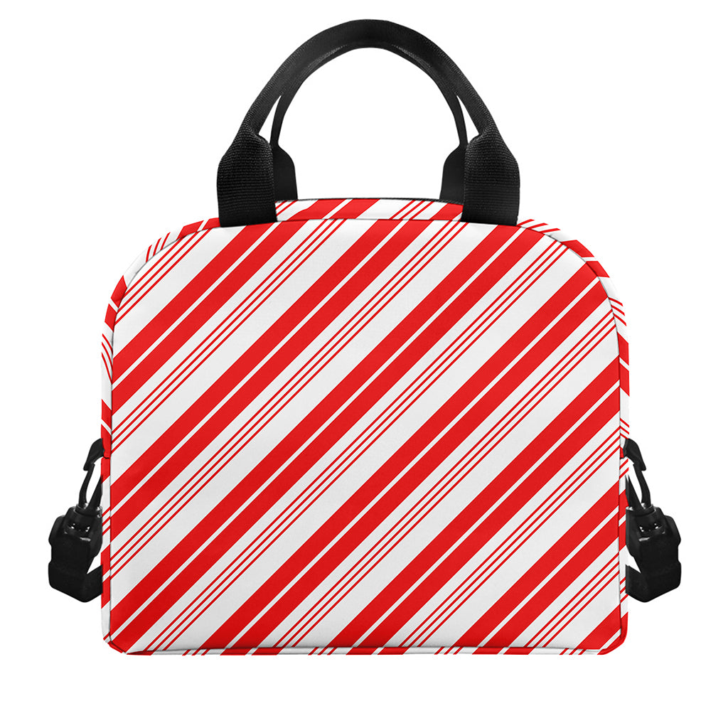 Red And White Candy Cane Stripe Print Insulated Lunch Bag