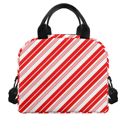 Red And White Candy Cane Stripe Print Insulated Lunch Bag