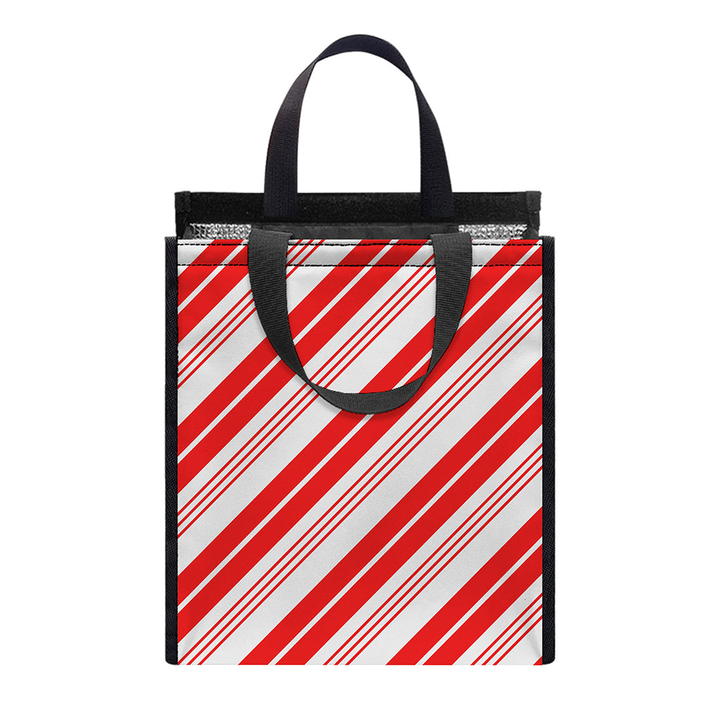 Red And White Candy Cane Stripe Print Insulated Lunch Tote