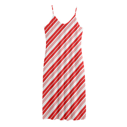 Red And White Candy Cane Stripe Print Jersey Midi Cami Dress