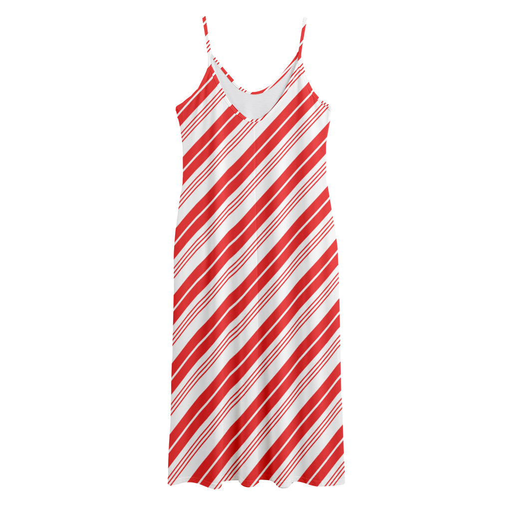 Red And White Candy Cane Stripe Print Jersey Midi Cami Dress