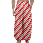 Red And White Candy Cane Stripe Print Lantern Pants