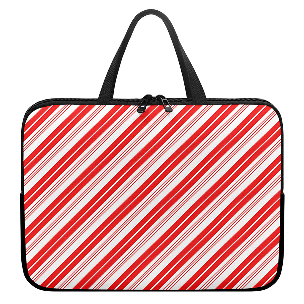 Red And White Candy Cane Stripe Print Laptop Sleeve With Handle
