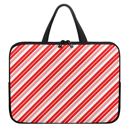Red And White Candy Cane Stripe Print Laptop Sleeve With Handle