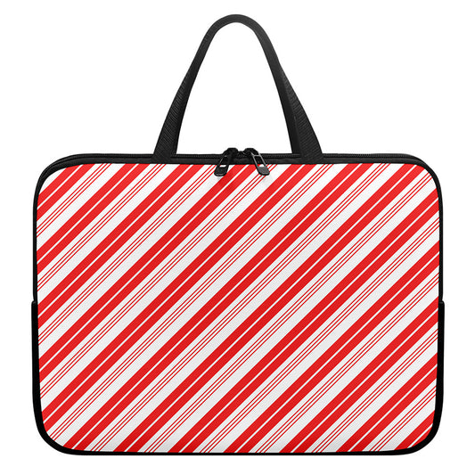 Red And White Candy Cane Stripe Print Laptop Sleeve With Handle