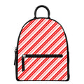 Red And White Candy Cane Stripe Print Leather Backpack