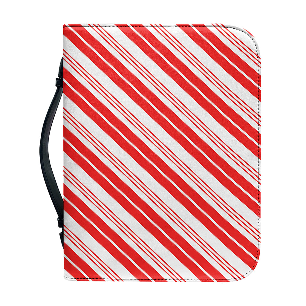 Red And White Candy Cane Stripe Print Leather Bible Cover