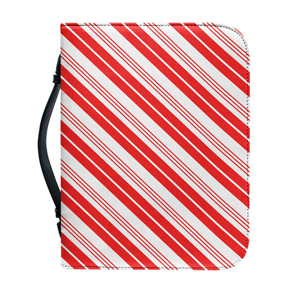 Red And White Candy Cane Stripe Print Leather Bible Cover