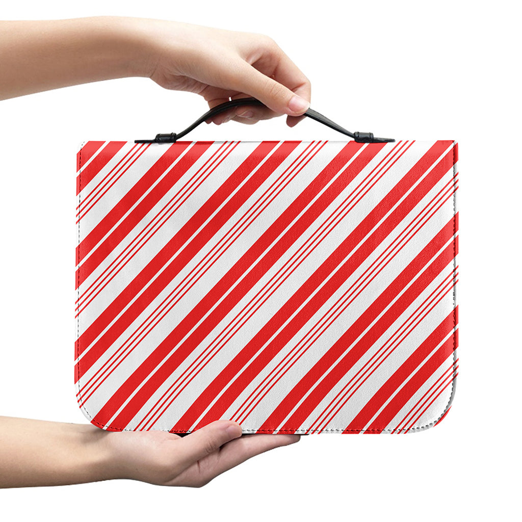 Red And White Candy Cane Stripe Print Leather Bible Cover