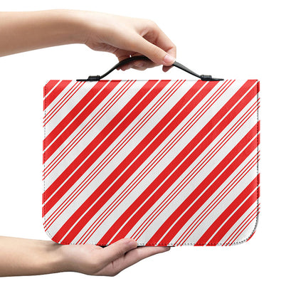 Red And White Candy Cane Stripe Print Leather Bible Cover