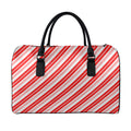 Red And White Candy Cane Stripe Print Leather Duffel Bag