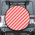 Red And White Candy Cane Stripe Print Leather Spare Tire Cover