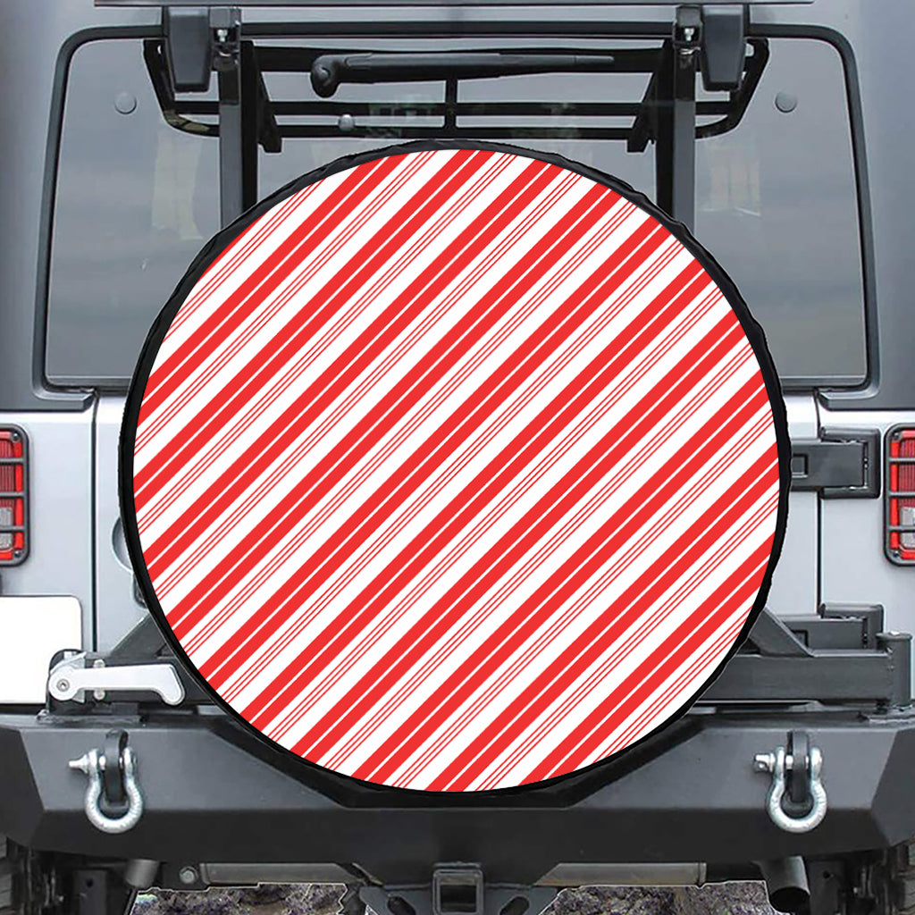 Red And White Candy Cane Stripe Print Leather Spare Tire Cover