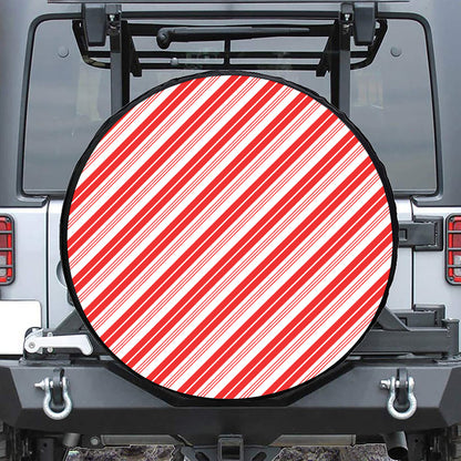 Red And White Candy Cane Stripe Print Leather Spare Tire Cover
