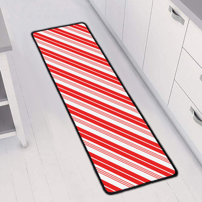 Red And White Candy Cane Stripe Print Long Kitchen Mat
