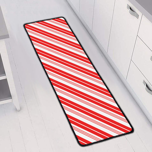 Red And White Candy Cane Stripe Print Long Kitchen Mat