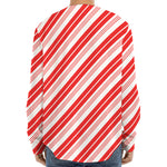 Red And White Candy Cane Stripe Print Long Sleeve Baseball Jersey